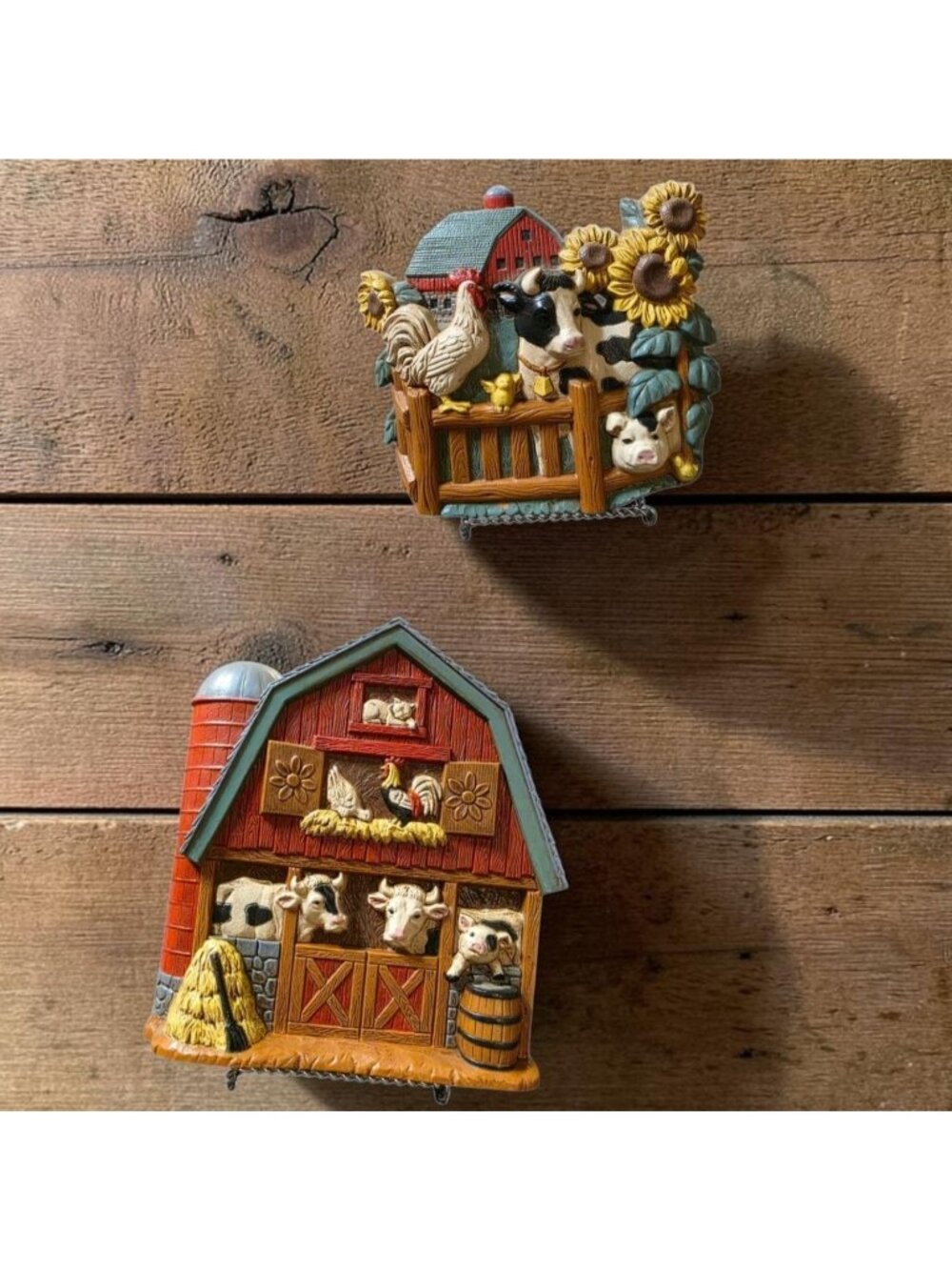 Vintage 1997 Home Interiors Homco 3D Farm Wall Plaques Set of 2 Barnyard 3363